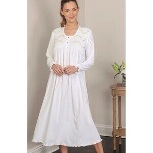 Schweitzer Linen Remi Nightgown Embroidered Size L Pima Cotton Cottagecore White